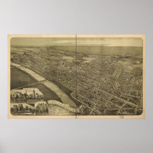 Wilkes-Barre Pennsylvania 1889 Antique Panorama Poster