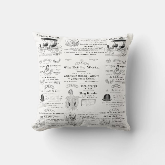 Wilkes-Barre Pennsylvania 1890er Jahre Werbung Kissen (Vorderseite)