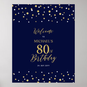 Wilkommen zur 80. Geburtstagsparty von Gold & Navy Poster