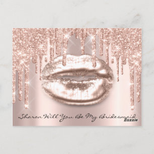 Will Bridesmaid Rose Glitzer Tropfen Funkelnd Lipp Postkarte
