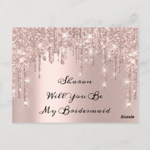 Will Bridesmaid Rose Glitzer Tropfen Trauzeugin Postkarte