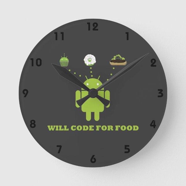 Will Code for Food (Android Software Developer) Runde Wanduhr (Vorderseite)