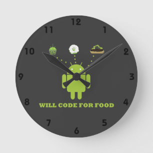 Will Code for Food (Android Software Developer) Runde Wanduhr
