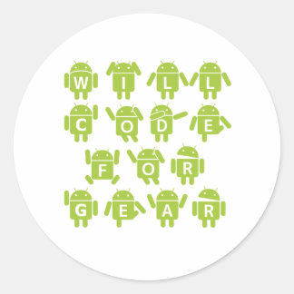 Will Code for Gear (Bugdroid Software Developer) Runder Aufkleber