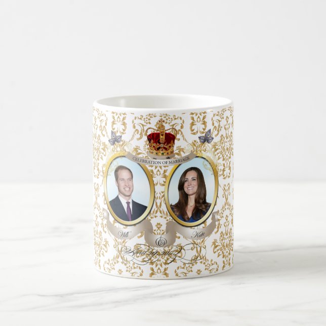 Will+Kate Hochzeit, diy Hintergrundfarbe!! Tasse (Mittel)