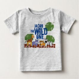 WILL ONE Safari Blue Name Erster Geburtstag Baby T-shirt