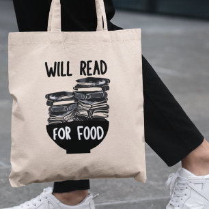 Will Read for Food Funny Bookworm Librarian Gesche Tragetasche