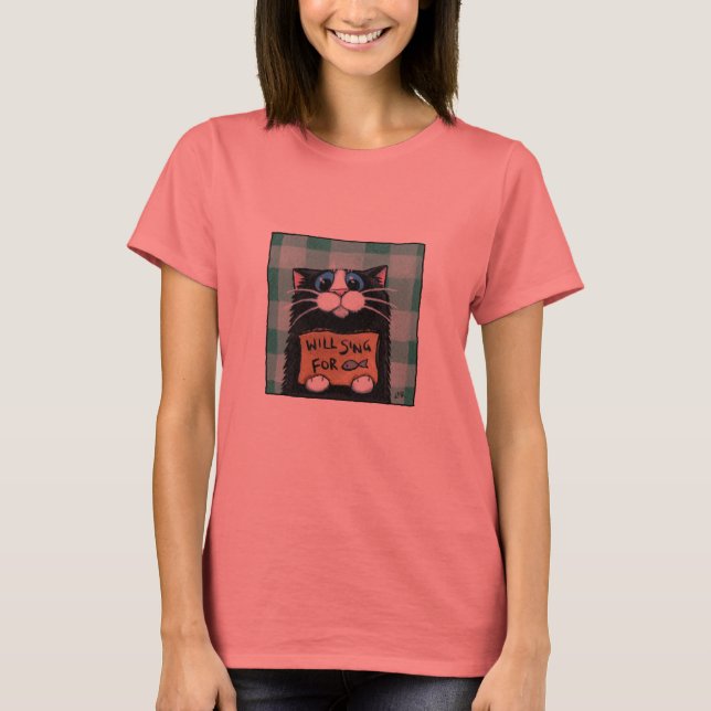 Will Sing for Fish - Niedlich Cat T - Shirt (Vorderseite)