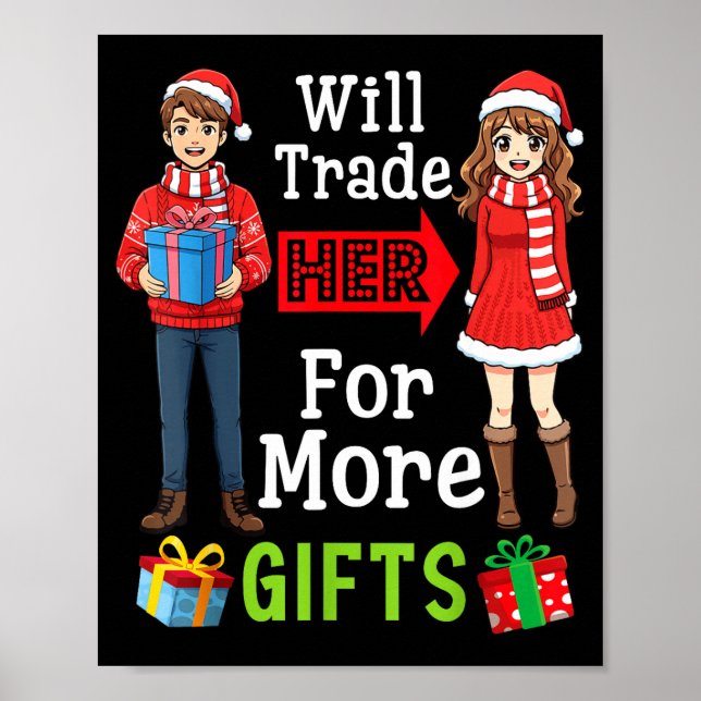 Will Trade Her For More Funny Christmas Couple Quo Poster (Vorne)
