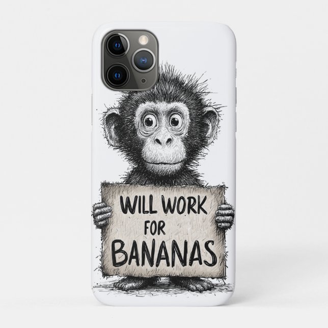 Will Work for Bananas - Humorous Monkey Sketch Case-Mate iPhone Hülle (Rückseite)
