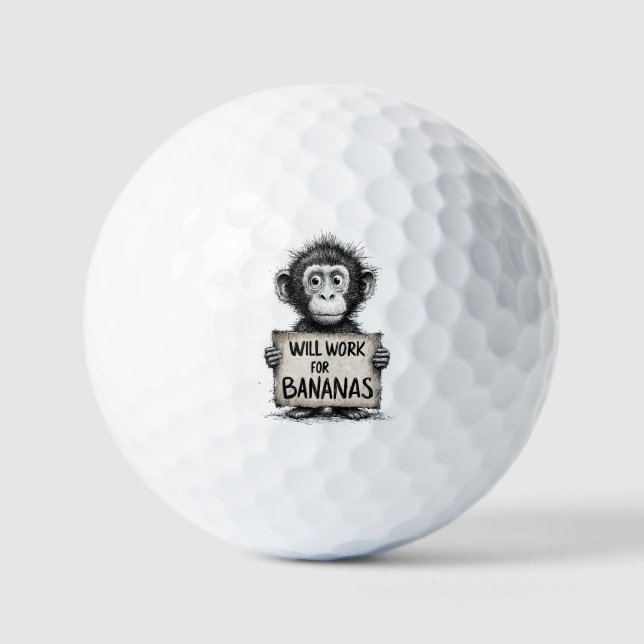 Will Work for Bananas - Humorous Monkey Sketch Golfball (Vorderseite)