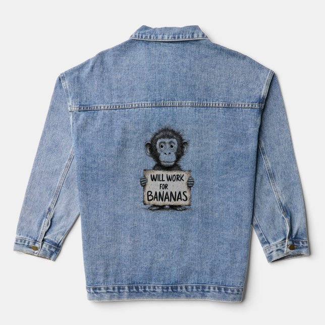 Will Work for Bananas - Humorous Monkey Sketch Jeansjacke (Rückseite)
