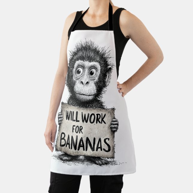 Will Work for Bananas - Humorous Monkey Sketch Schürze (InSitu)