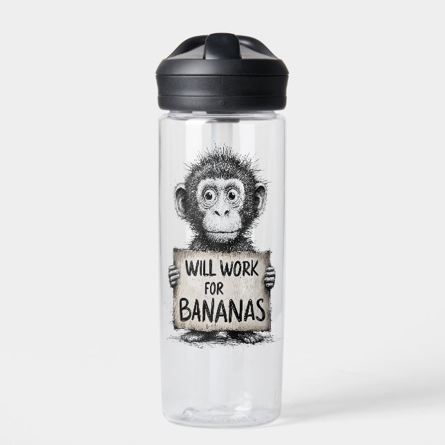 Will Work for Bananas - Humorous Monkey Sketch Trinkflasche (Vorderseite)