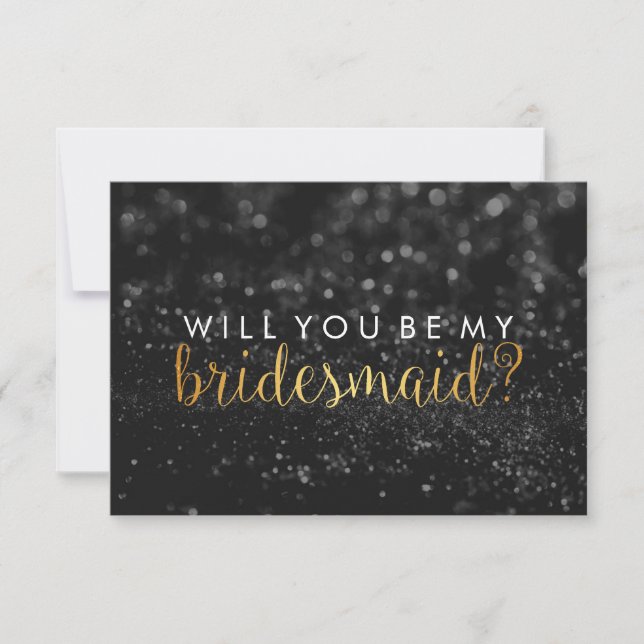 WIll You be My Bridesmaid - Glit Script Fab Black Einladung (Vorderseite)