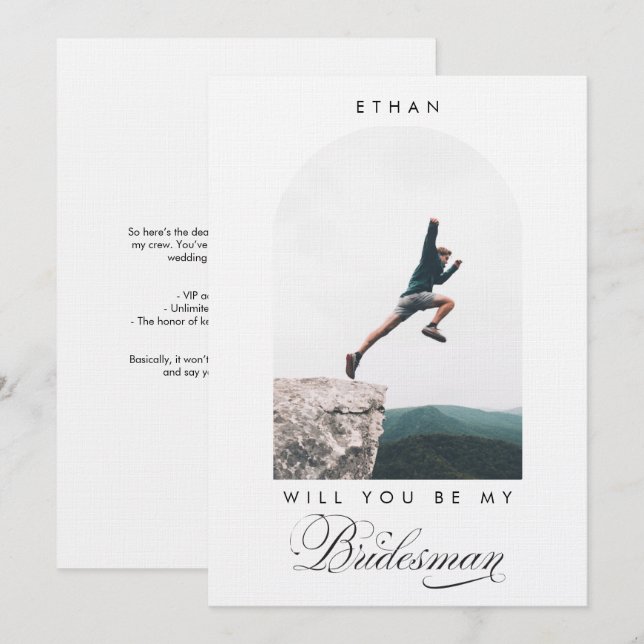 Will you be my Bridesman Minimal Photo Modern Arch Einladung (Vorne/Hinten)