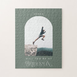 Will you be my Bridesman Minimal Photo Sage Green Puzzle