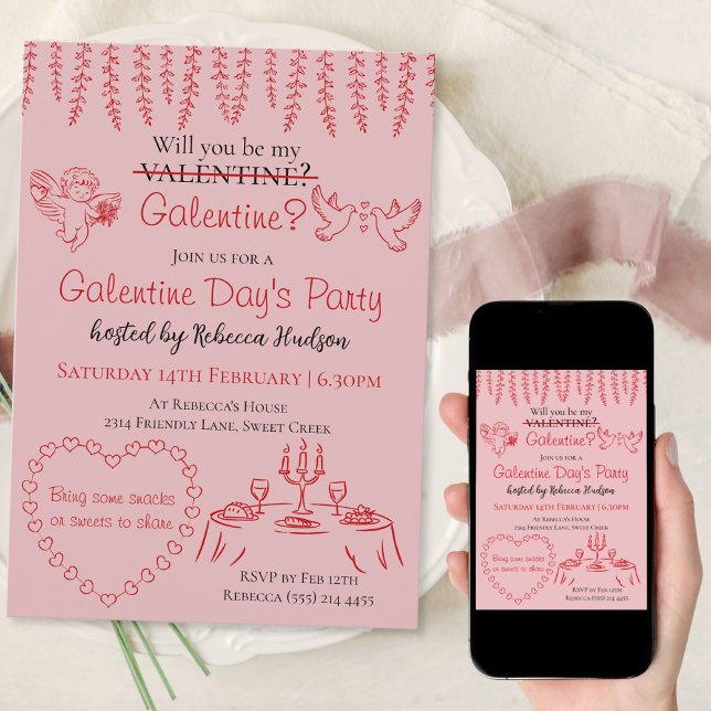 Will You Be My Galentine? Galentine Day's Party Einladung (Von Creator hochgeladen)
