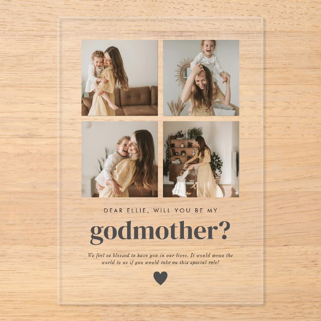 Will You Be My Godmother 4 Photo Proposal Card Acryleinladungen (Vorderseite)