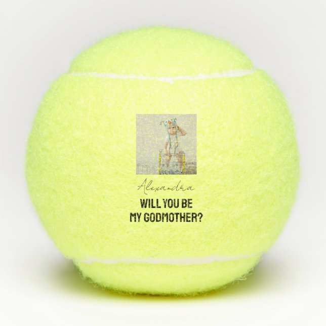 Will You Be My Godmother Godparent Proposal Photo Tennisbälle (Vorderseite)