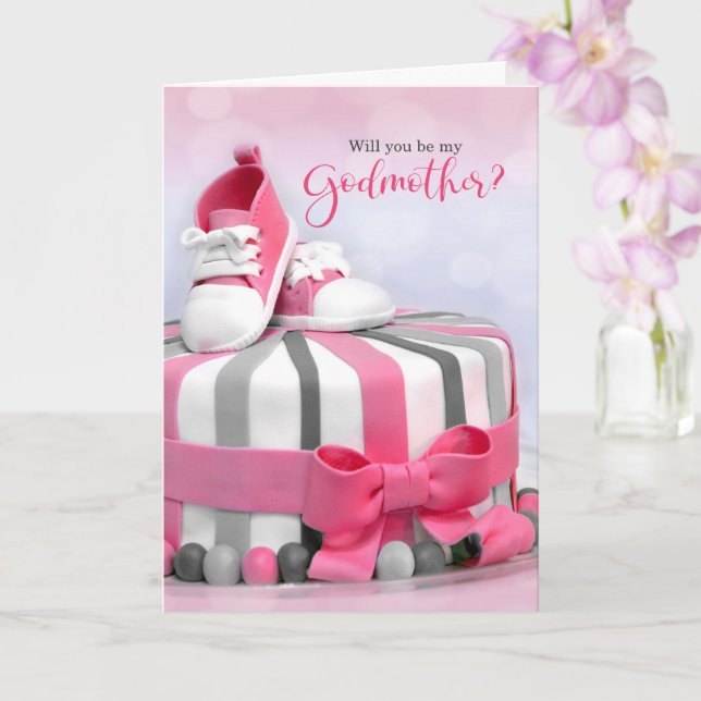 Will you be my Godmother Pink and Purple Cake Karte (Orchidee)
