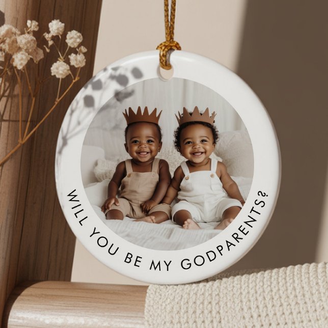 Will You Be My Godparents Photo Proposal Boy Twins Keramik Ornament (Zazzle Will You Be My Godparents Photo Proposal Boy Twins Ceramic Ornament (Front))