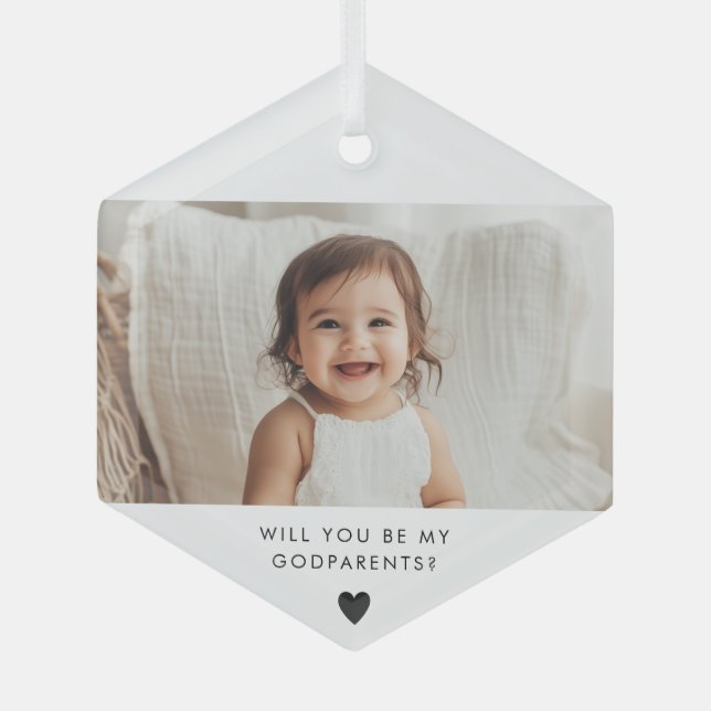 Will You Be My Godparents Photo Proposal Ornament Aus Glas (Vorderseite)