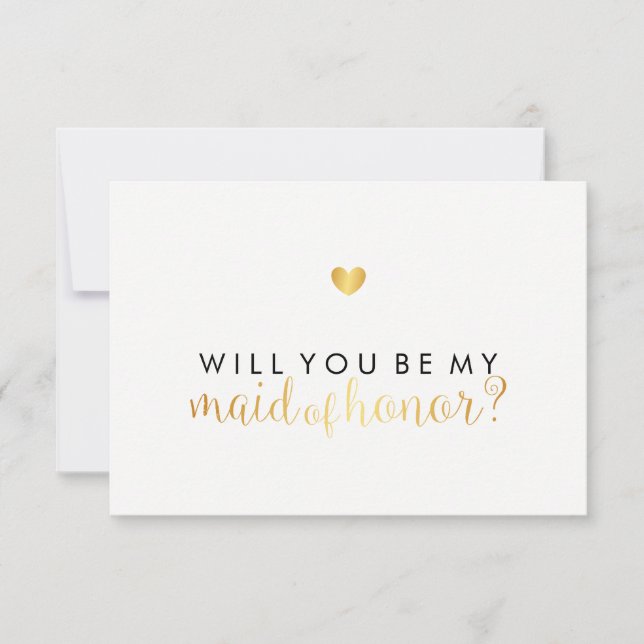 WIll You be My Maid of Hon - Gold Heart Script Fab Einladung (Vorderseite)