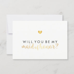 WIll You be My Maid of Hon - Gold Heart Script Fab Einladung