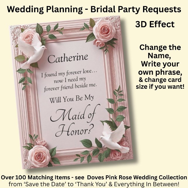 Will You Be My Maid of Honor? Pink Roses & Doves (Von Creator hochgeladen)