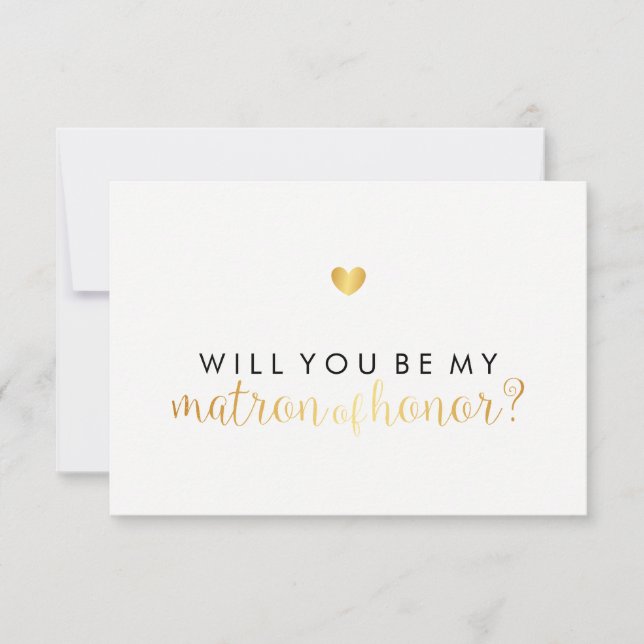 WIll You Be My Matron - Gold Heart Script Fab Einladung (Vorderseite)
