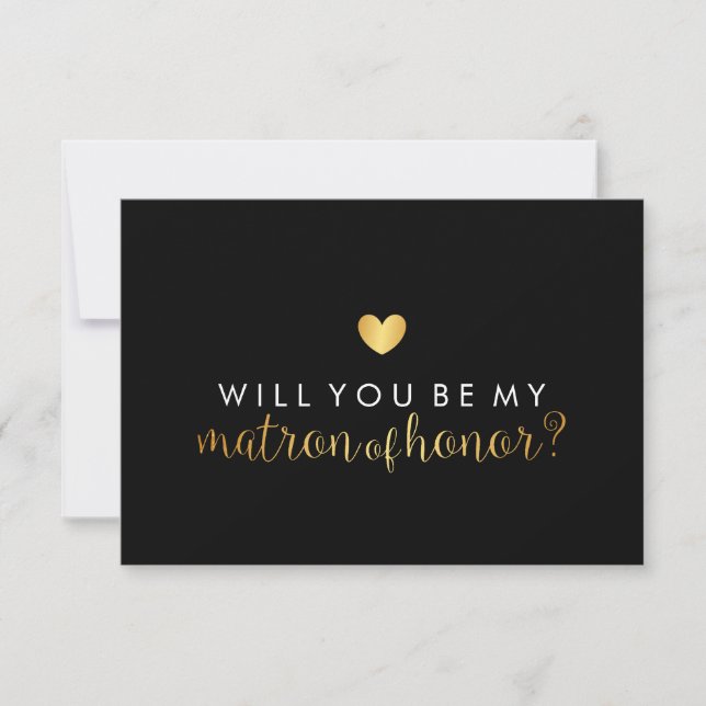 WIll You Be My Matron - Gold Heart Script Fab Einladung (Vorderseite)
