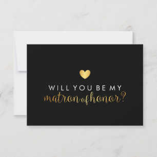 WIll You Be My Matron - Gold Heart Script Fab Einladung