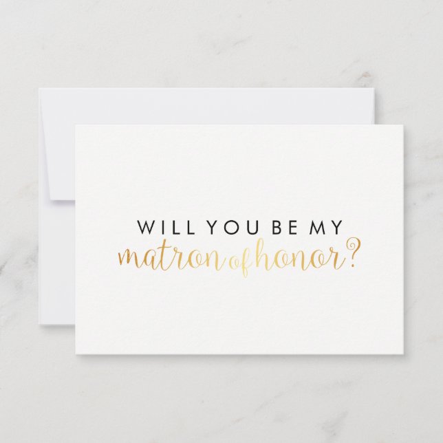 WIll You Be My Matron - Gold Script Fab Einladung (Vorderseite)