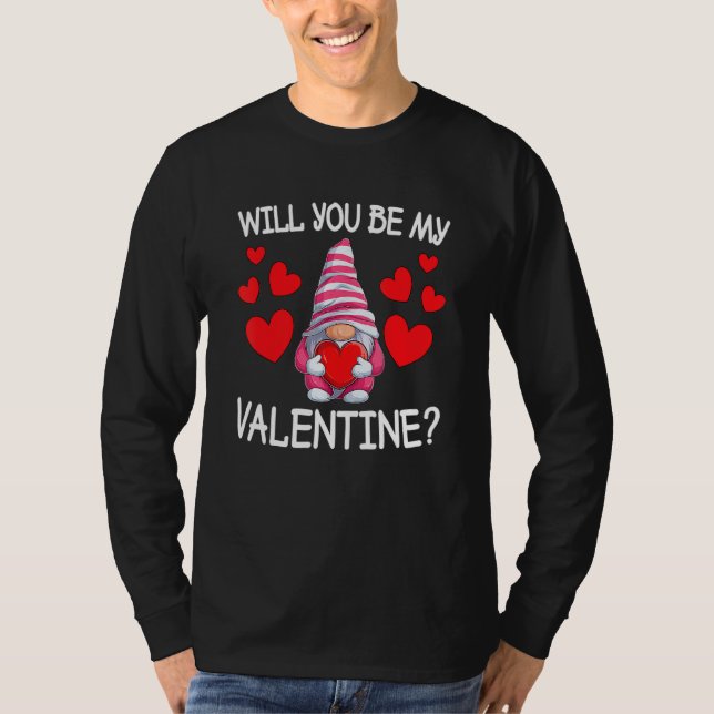 Will You Be My Valentine Gnome Heart Valentines Da T-Shirt (Vorderseite)