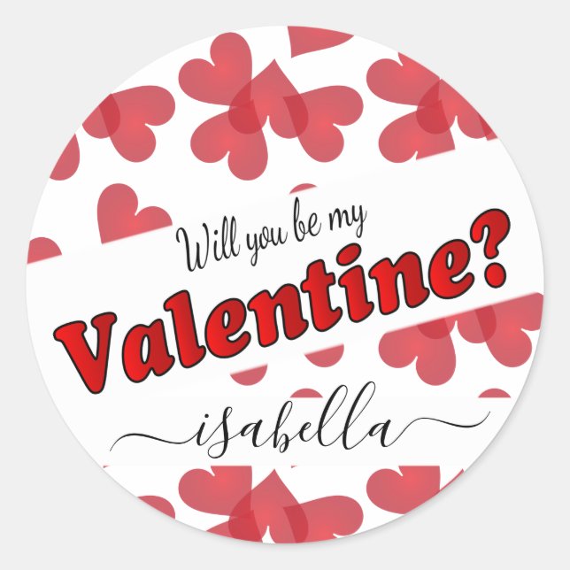Will You Be My Valentine?  | Personalize Runder Aufkleber (Vorderseite)