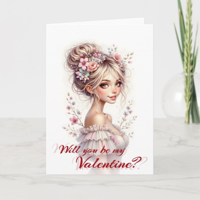 Will You Be My Valentine – Romantic Art Print Karte (Vorderseite)