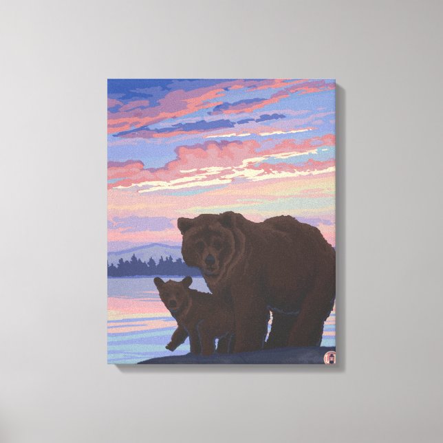 Willapa Bay, WashingtonBear und Cub Leinwanddruck (Vorderseite)