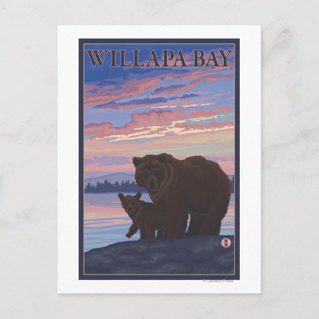 Willapa Bay, WashingtonBear und Cub Postkarte (Vorderseite)