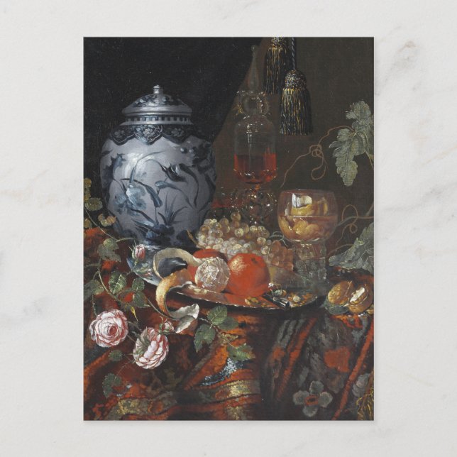 Willem Kalf Still Life mit Dutch Faience Jar Post Postkarte (Vorderseite)
