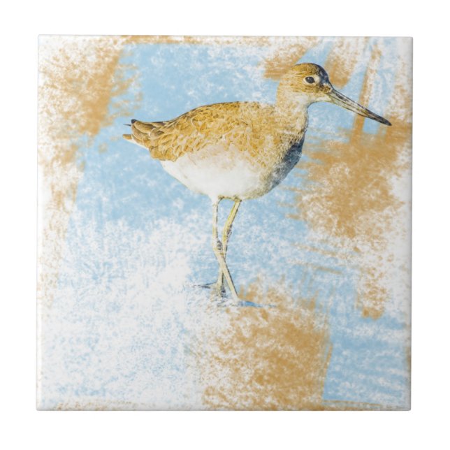 Willet Shorebird Artwork Beach Coastal Living Fliese (Vorderseite)
