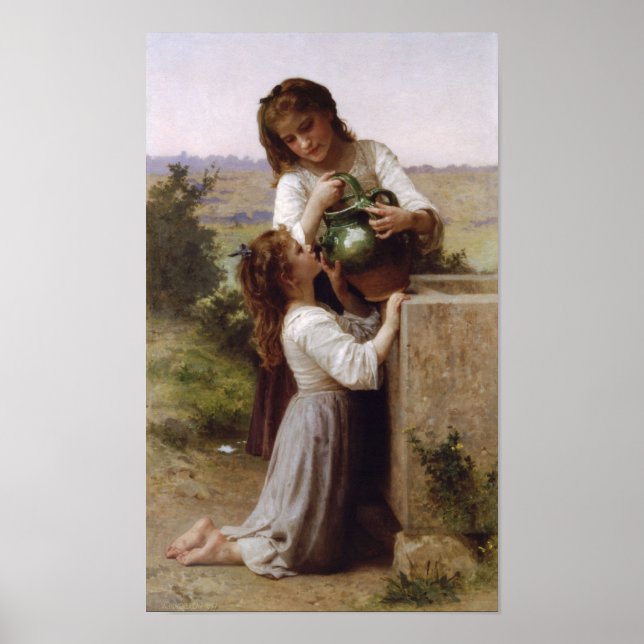 William-Adolphe Bouguereau-at the Fountain Poster (Vorne)