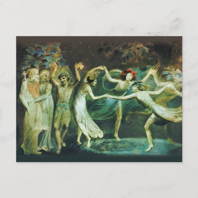 William Blake Oberon Titania und Puck mit Feen Postkarte (Vorderseite)