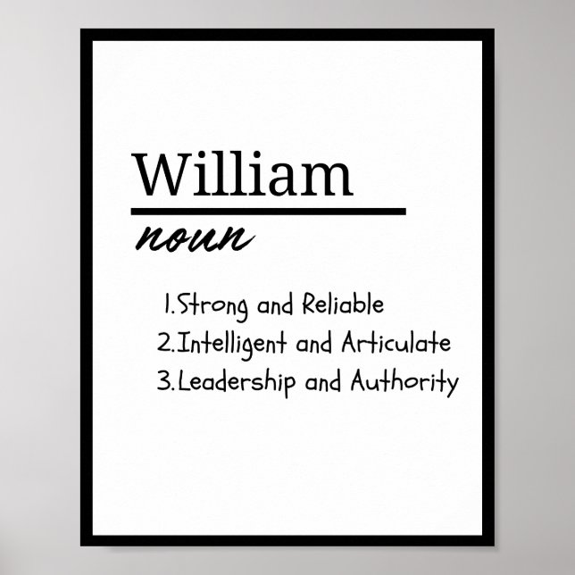 William, Boy Personalisiert Name Definition Poster (Vorne)