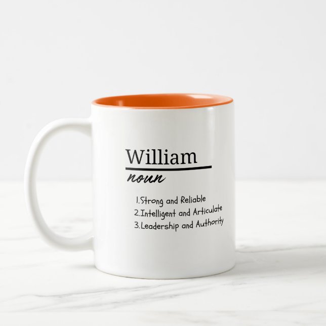 William, Boy Personalisiert Name Definition Zweifarbige Tasse (Links)