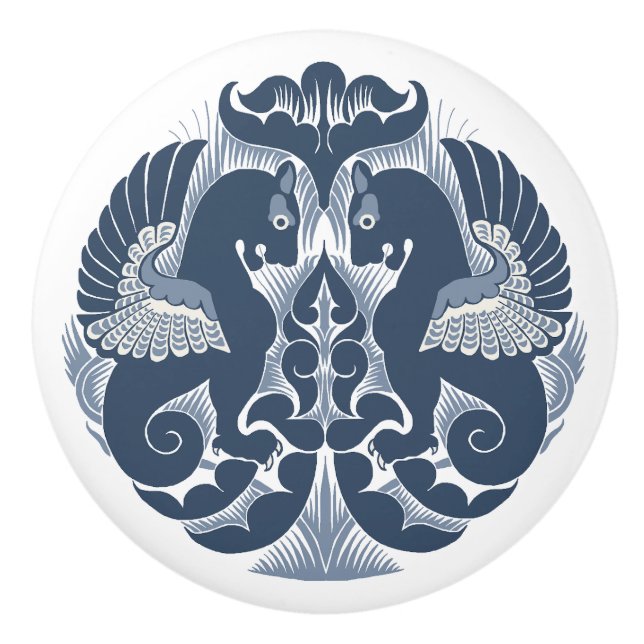 William De Morgan Blue Griffins Ceramic Pull Keramikknauf (Vorderseite)