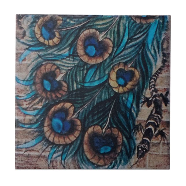 William De Morgan - Peacock - Titel 3 von 3 Fliese (Vorderseite)