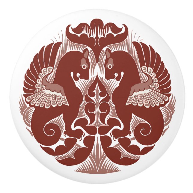 William De Morgan Red Griffins Ceramic Pull Keramikknauf (Vorderseite)