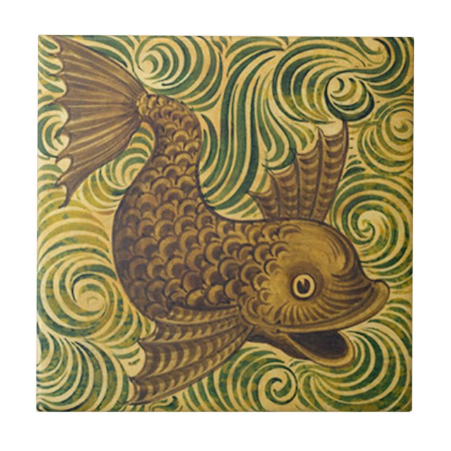 William De Morgan Repro Dolphin Tile (Gesichter re Fliese (Vorderseite)
