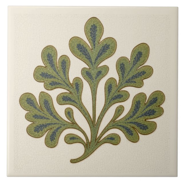 William De Morgan stilistisches Eichenblatt Fliese (Vorderseite)